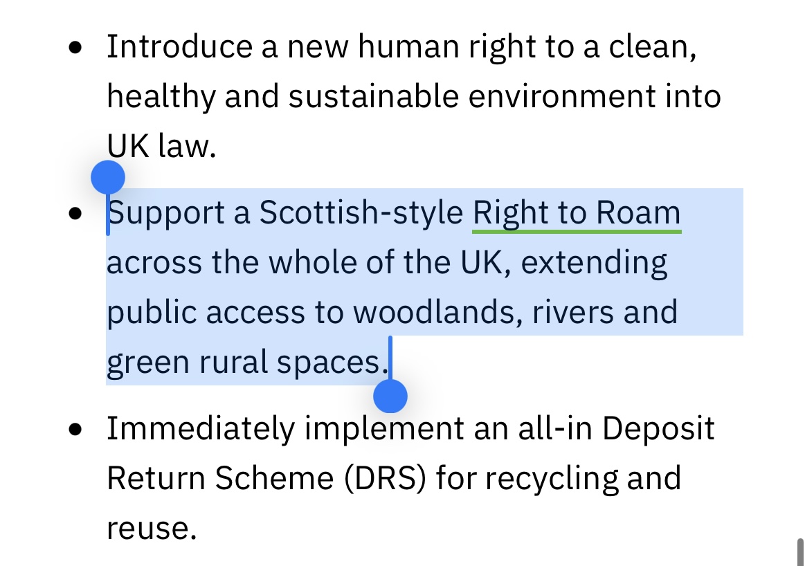 Great to see @GreenpeaceUK calling for a Scottish-style right to roam across the UK as part of their excellent manifesto asks for all parties! @Right_2Roam will be scrutinising party manifestos when they're published to see what they say on access... greenpeace.org.uk/resources/mani…