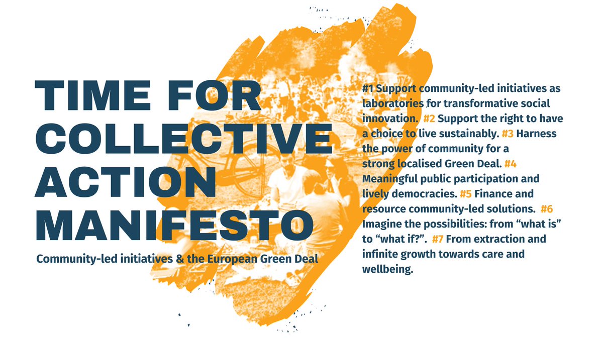 ⏰ Time for Collective Action Manifesto Community-led initiatives &amp; the #EUGreenDeal 
👉 This manifesto outlines key ideas &amp; policy demands for transformative change aimed at EU policy makers, NGOs &amp; civil society groups.    
Sign timeforcollectiveaction.eu #TimeForCollectiveAction