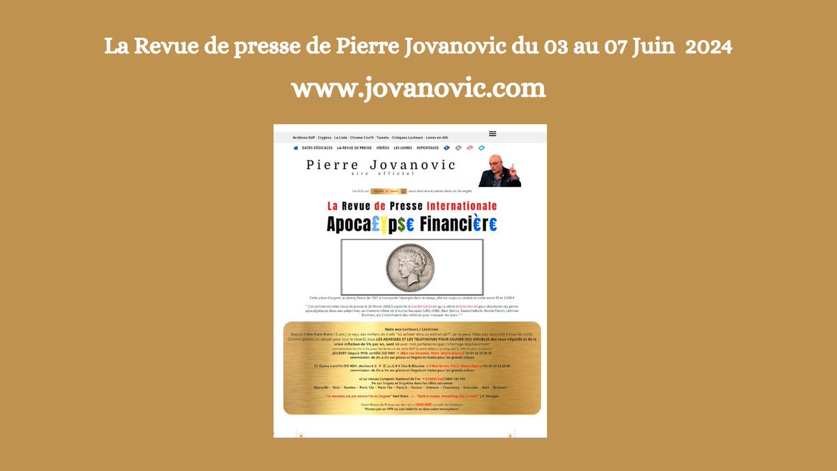 EdJardinLivres's tweet image. Voici la revue de presse de @pierrejovanovic du 03 au 07 Juin 2024 :

jovanovic.com/blog.htm

#france #StandardPoors #Streisand #Schneerson #ING #chômeurs #Or #ElectionsEuropéennes #chômage