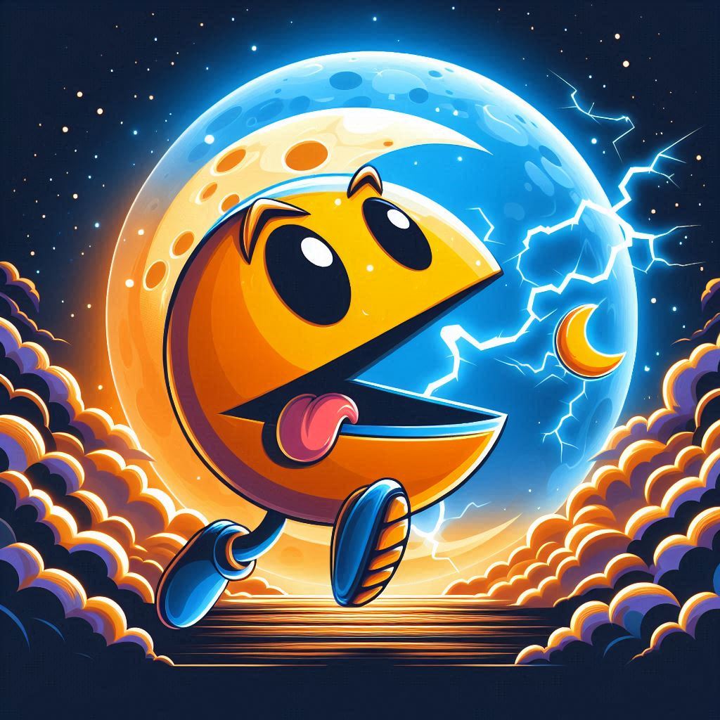 keumbucha's tweet photo. @JamBhala23 @pacmoon_ The celestial chase is on! Munching through the stars, one moon at a time! @pacmoon_ https://t.co/SGq9yXttTJ