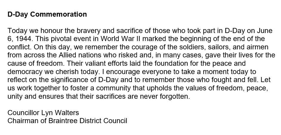 A message from the Chairman of #Braintree District Council #Dday