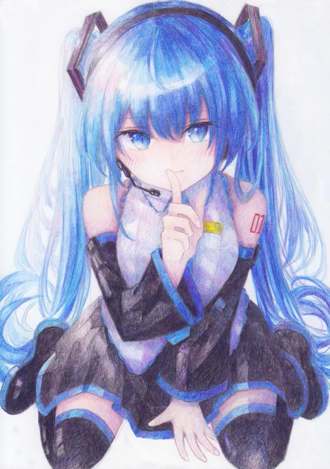 色鉛筆で描きました。初音ミクです楽しく塗れましたーっ 