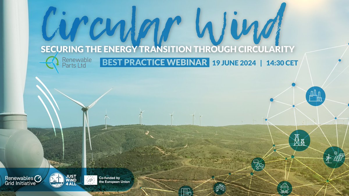 RenewablesGrid's tweet photo. What is the role of #circularity in securing the #EnergyTransition?🤔

We invited Renewable Parts to share their efforts and challenges in supporting a #CircularWind industry ♻️

#RegisterNow for our best practice webinar on 1️⃣9️⃣ June to learn more👉 https://t.co/XOPH3vc65w https://t.co/sisXc2lTrl
