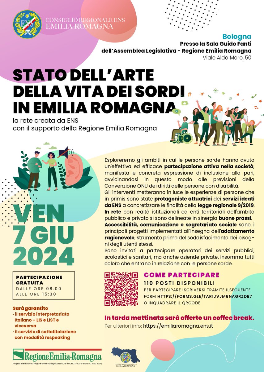 RegioneER's tweet photo. #Welfare. #Accessibilità e inclusione sociale delle persone #sorde, venerdì 7 giugno in #RegioneER convegno @ENS_Italia su progetti e sulle iniziative di partecipazione attiva in #EmiliaRomagna dall’approvazione della legge regionale 9/2019. La #notizia 👉 https://t.co/E1X0XNOIih https://t.co/V6WjNoPxCi