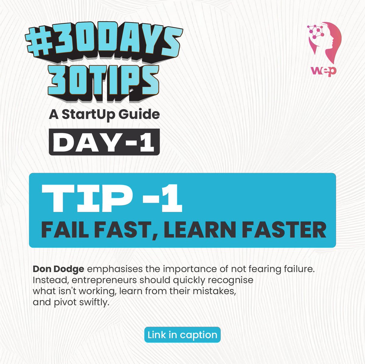 wep_community's tweet photo. Failing early helps you learn quickly and adjust your approach before investing too much time or resources. It’s better to figure out what doesn’t work right away rather than down the road.
Don Dodge on overcoming the fear of failure: https://t.co/oFZUKZOA7F
#30Days30Tips https://t.co/KB0q592QeP