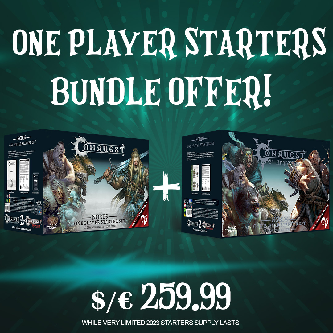 PBWargames's tweet photo. The 2023 One Player Starters are going away!

We are saying goodbye to the 2023 One Player Starter Sets with an exclusive bundle offer!

Only a few last pieces are left!

Available for 3 factions until stocks last:
https://t.co/YNMByLeiKn

#Conquest #ParaBellumGames https://t.co/cKE9rWDImA