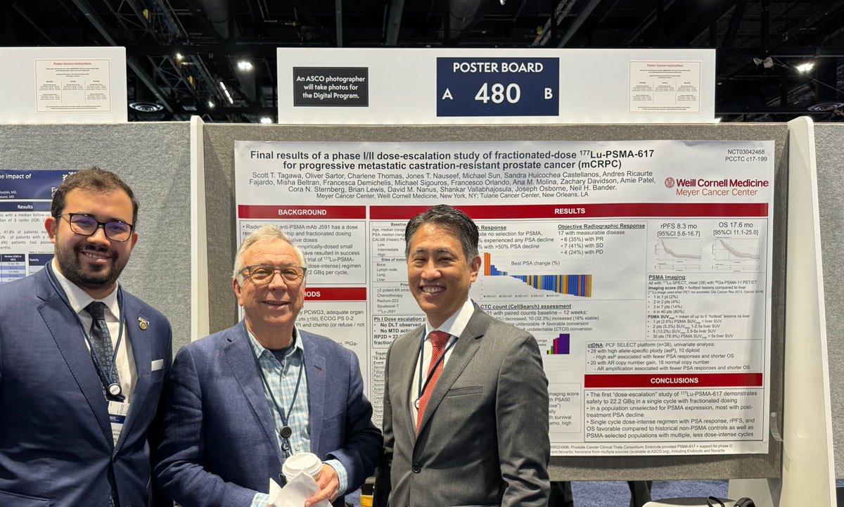 WCM Molecular Imaging and Therapeutics (@molecularwcm) on Twitter photo In Chicago <a href="/DrScottTagawa/">Scott Tagawa</a> and <a href="/AndresRicaurte1/">Andres Ricaurte Fajardo</a> presented our collaborative phase I/II dose-escalation clinical trial results at #ASCO24 evaluating fractionated doses of the radioligand therapy 177Lu-PSMA-617 for mCRPC @JOsbMD <a href="/HuicocheaSandra/">Sandra Huicochea Castellanos</a> : bit.ly/3VmbbG2 In Chicago <a href="/DrScottTagawa/">Scott Tagawa</a> and <a href="/AndresRicaurte1/">Andres Ricaurte Fajardo</a> presented our collaborative phase I/II dose-escalation clinical trial results at #ASCO24 evaluating fractionated doses of the radioligand therapy 177Lu-PSMA-617 for mCRPC @JOsbMD <a href="/HuicocheaSandra/">Sandra Huicochea Castellanos</a> : bit.ly/3VmbbG2