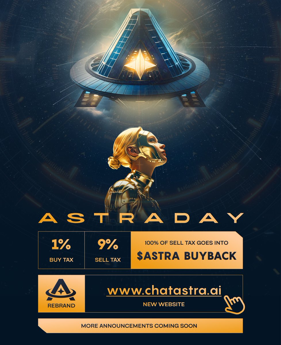 DeFiOracle_'s tweet photo. Astra Day has brought some fresh air to $ASTRA

And an interesting promotion

$ASTRA had a limited 1% buy tax and 9% sell tax (to be used on buybacks) on the weekend

@AstraAIofficial also revamped the website (https://t.co/ZqF2tXjNYP) and the token logo https://t.co/8ru1KZRAf8