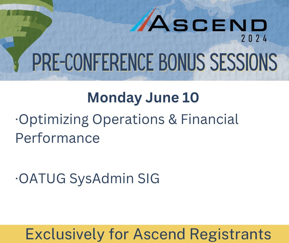 OATUG1's tweet photo. Have you registered for #Ascend2024 yet? Hurry, the pre-conference bonus sessions start a week from today! It's not too late to register! https://t.co/fiDunhSrYp
#Oracle #OracleEBS #CloudEPM #CloudERP #OracleCloud #CloudHCM #Cloud #OracleDatabase #Peoplesoft https://t.co/Yluhmseym7