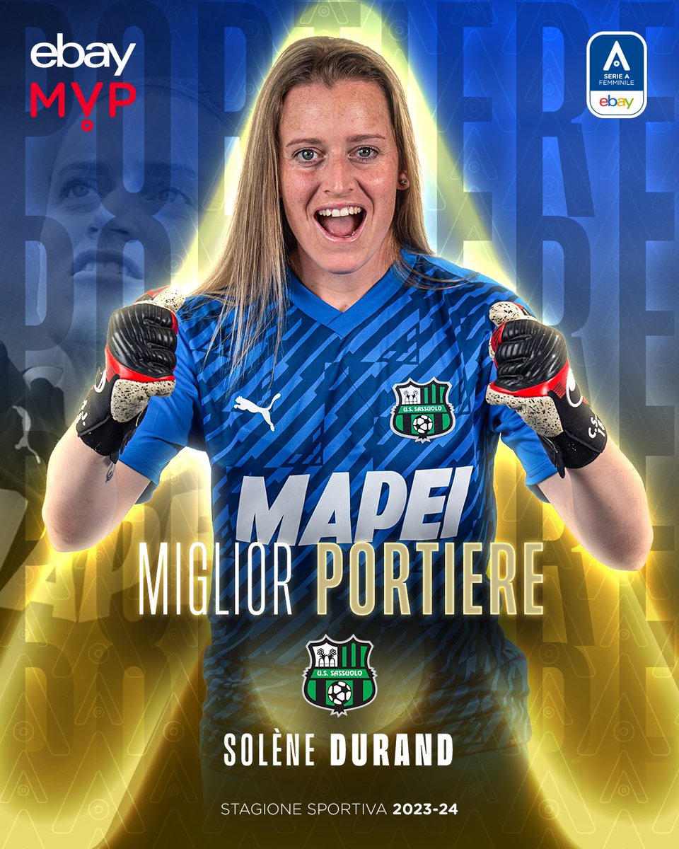 𝕄𝕍ℙ eBay 🏆🌟
𝗦𝗧𝗔𝗚𝗜𝗢𝗡𝗘 𝟮𝟬𝟮𝟯-𝟮𝟰 ⚽️

Miglior portiere🧤

👏 Solène Durand, Sassuolo ⚫️🟢

#SerieAFemminile <a href="/eBay_Italia/">eBay.it</a> 🇮🇹