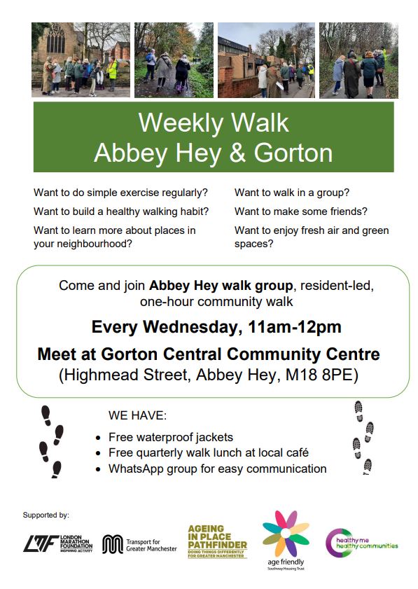 MCCGortonAHey's tweet photo. Local residents are benefitting from a walking group in Abbey Hey which is lead and supported by @SouthwayHousing  for the Ageing in Place Pathfinder Project. Further details in the attached poster.

@greatermcr @BeeNetwork @AfAgeing https://t.co/qrqSBR12zB