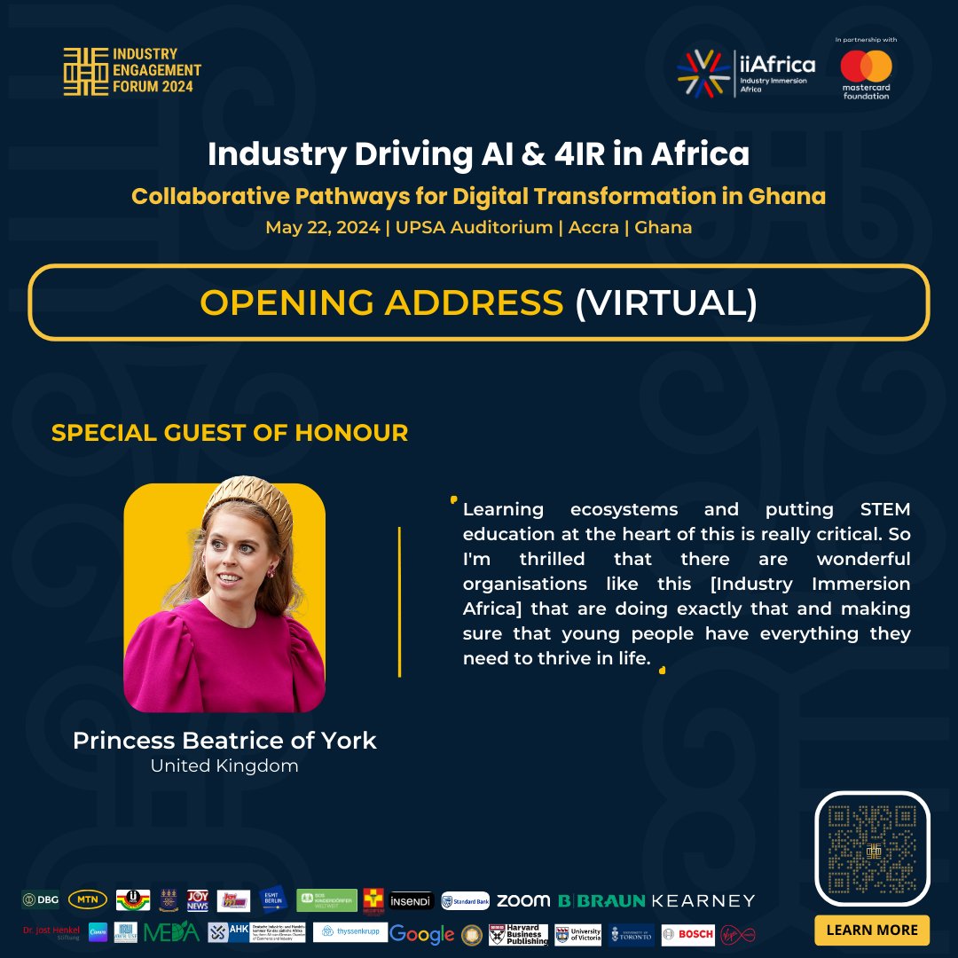 iiafrica_global's tweet photo. "I'm thrilled that there are wonderful organisations like this [#iiAfrica] that are doing exactly that and making sure that young people have everything they need to thrive in life." — #PrincessBeatrice

#IndustryEngagementForum #IEF2024 #AI #4IR #AdinkraQRcode #OnePersonCampaign https://t.co/5UJLQJAt17