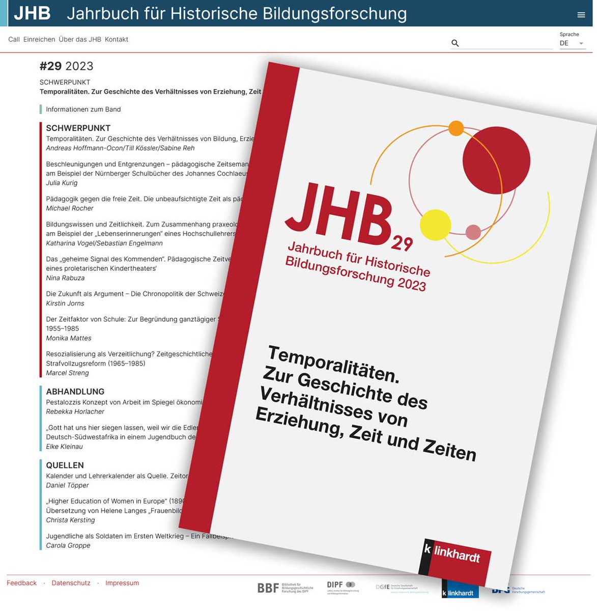 BBF des DIPF (@bbf_dipfberlin) on Twitter photo »Temporalitäten. Zur #Geschichte des Verhältnisses von #Erziehung, Zeit und Zeiten«, Band 29 des #JHB (Jahrbuch für Historische Bildungsforschung), hrsg. von A. Hoffmann-Ocon, T. Kössler & #SabineReh ist da!
Print & Open Access als E-Zeitschrift:
jb-historische-bildungsforschung.de/band_29/index.…
#histed »Temporalitäten. Zur #Geschichte des Verhältnisses von #Erziehung, Zeit und Zeiten«, Band 29 des #JHB (Jahrbuch für Historische Bildungsforschung), hrsg. von A. Hoffmann-Ocon, T. Kössler & #SabineReh ist da!
Print & Open Access als E-Zeitschrift:
jb-historische-bildungsforschung.de/band_29/index.…
#histed