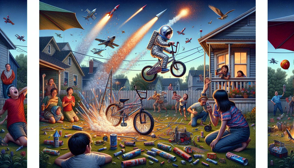 FlowWithAI's tweet photo. Why can't we all launch rockets like Elon? Max did with firecrackers and a bike! What will change bring? #DIYRocket #ChangeIsComing Read more https://t.co/SZHJKIeYmL https://t.co/dp3VFiLkzr
