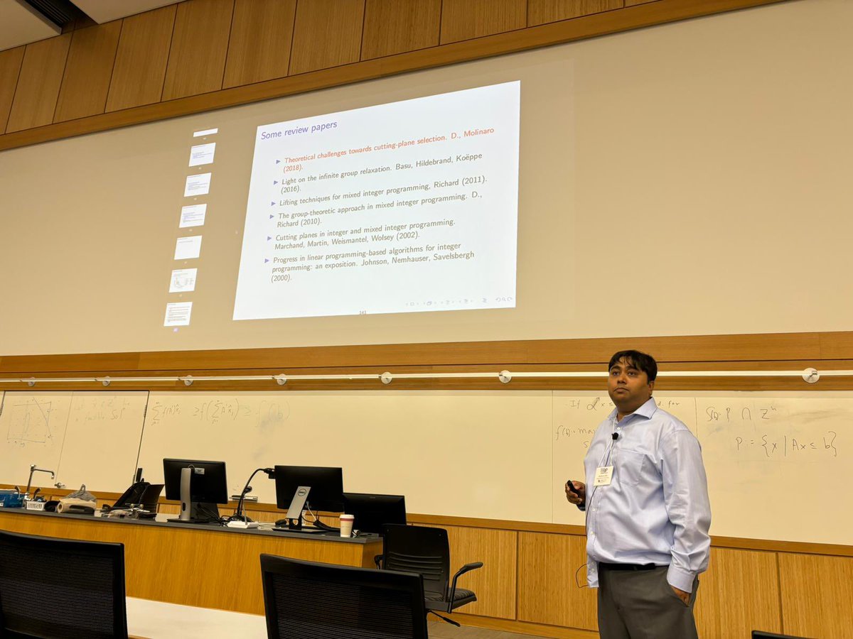 akazachk's tweet image. I heard that everyone wants to learn about cool cutting planes. @SantanuSDey and @JeanPhi74808687 kindly accommodated with great talks as part of the #MIP2024 summer school yesterday. Everyone is warmed up for the rest of the workshop starting shortly! #orms