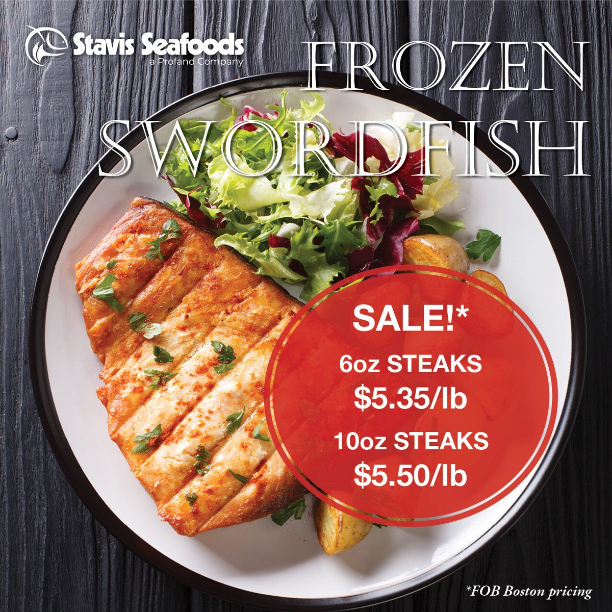 Check out these prices on our frozen sowrdfish steaks! Contact us today to order!

(800) 390-5103