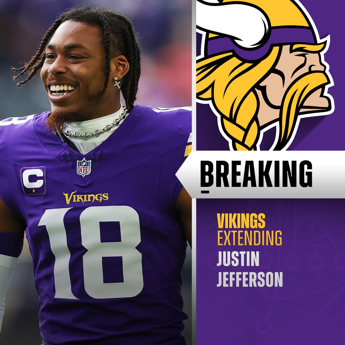 NFL (@nfl) on Twitter photo BREAKING: Vikings, WR Justin Jefferson reach agreement on 4-year contract extension worth $140M, including $110M guaranteed, making him the highest-paid non-QB in NFL history. (via <a href="/RapSheet/">Ian Rapoport</a>, <a href="/TomPelissero/">Tom Pelissero</a>) BREAKING: Vikings, WR Justin Jefferson reach agreement on 4-year contract extension worth $140M, including $110M guaranteed, making him the highest-paid non-QB in NFL history. (via <a href="/RapSheet/">Ian Rapoport</a>, <a href="/TomPelissero/">Tom Pelissero</a>)