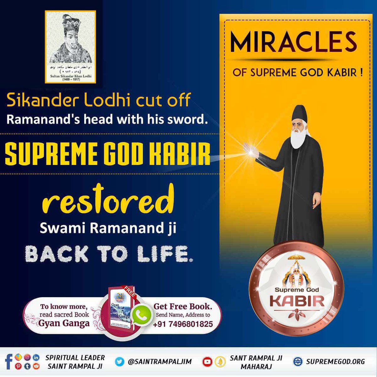#समर्थ_कबीर_की_समर्थता_जानें
Kabir Saheb, accepting the condition of Sikandar Lodi's guru Sheikh Taqi, brought alive his dead daughter who was buried in the grave in the presence of hundreds of people. That girl was named Kamali.
God Kabir Prakat Diwas 22June