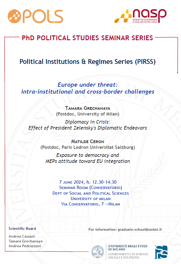 andrea_piter's tweet photo. Save the date‼️
1️⃣st seminar in the POLITICAL INSTITUTIONS & REGIMES SEMINAR SERIES #PIRSS
"Europe under Threat"
7 June 24 12:30-14:30, SPS seminar room (Conservatorio)
@GrrchanTamara @matildecer @tizianacorda @fabio_franchino @andrea_piter AndreaCassani
👉https://t.co/NT3oc6B88p https://t.co/6wkFkO4O2q