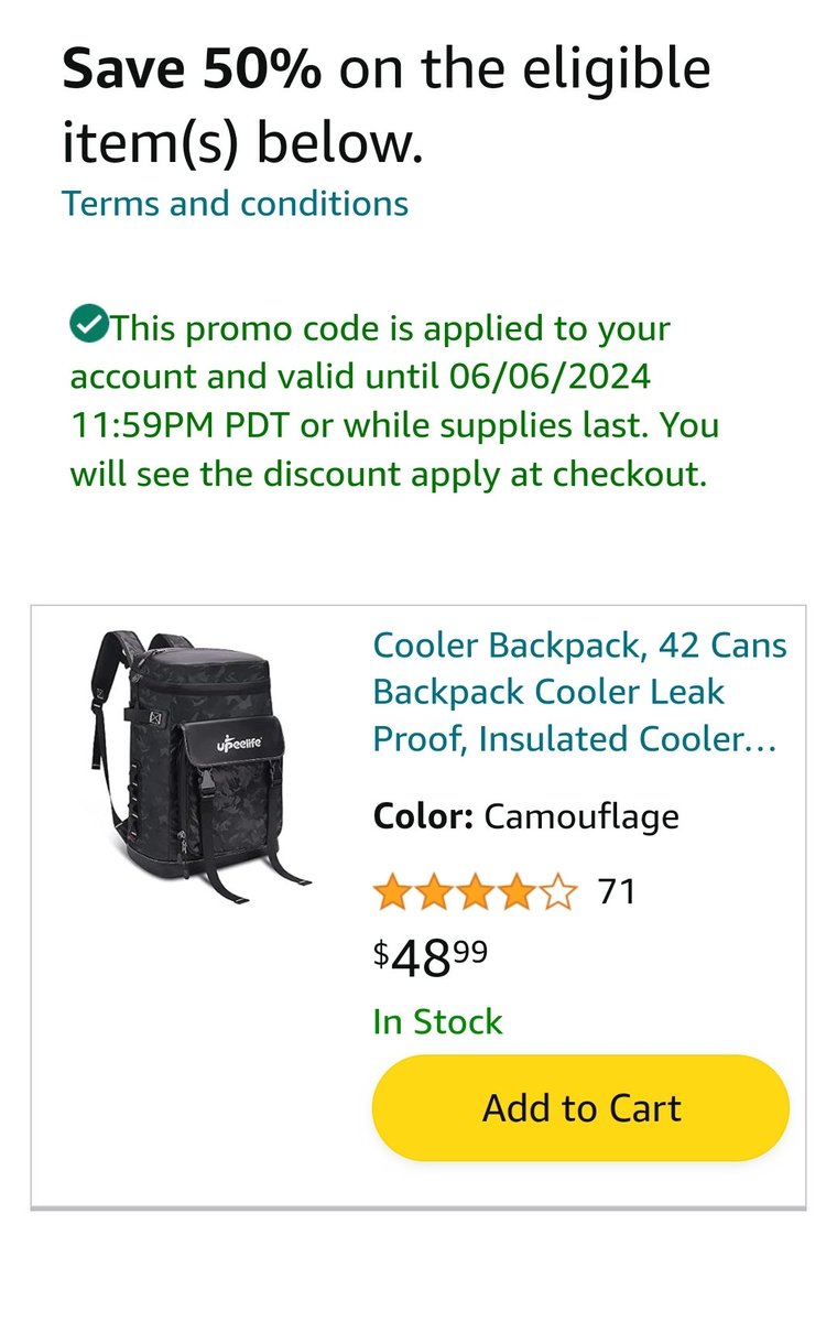 jordan_mais's tweet image. amzn.to/3wQ3mzj
 Cooler Backpack, 42 Cans Backpack Cooler Leak Proof, Insulated Cooler Bag Lightweight Ice Chest Backpack Lunch Backpack for Camping, Beach 50% off link above 
Get it before the deal expires #amazondiscountcodes  #amazondiscount