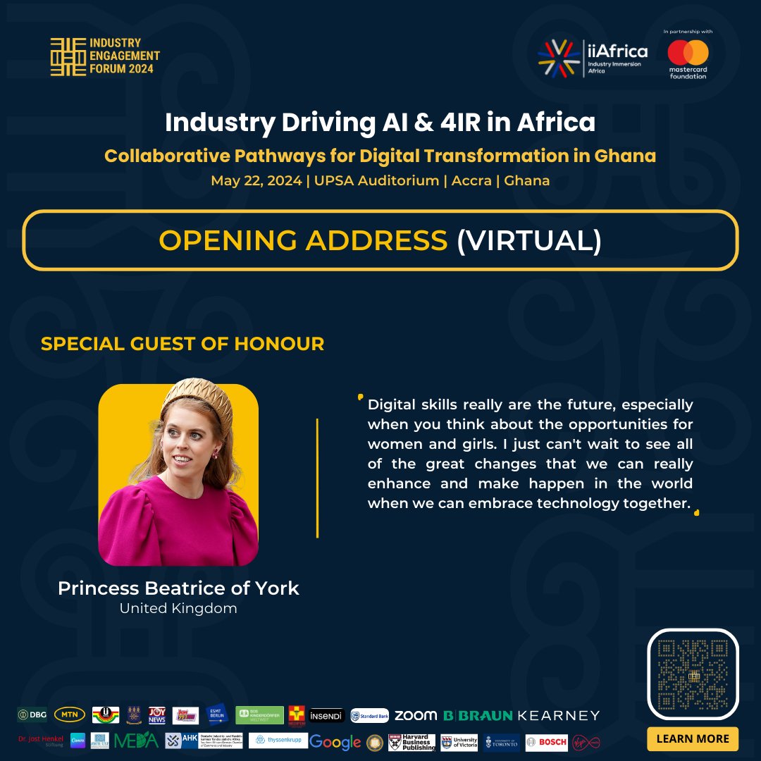 iiafrica_global's tweet photo. "I'm thrilled that there are wonderful organisations like this [#iiAfrica] that are doing exactly that and making sure that young people have everything they need to thrive in life." — #PrincessBeatrice

#IndustryEngagementForum #IEF2024 #AI #4IR #AdinkraQRcode #OnePersonCampaign https://t.co/5UJLQJAt17