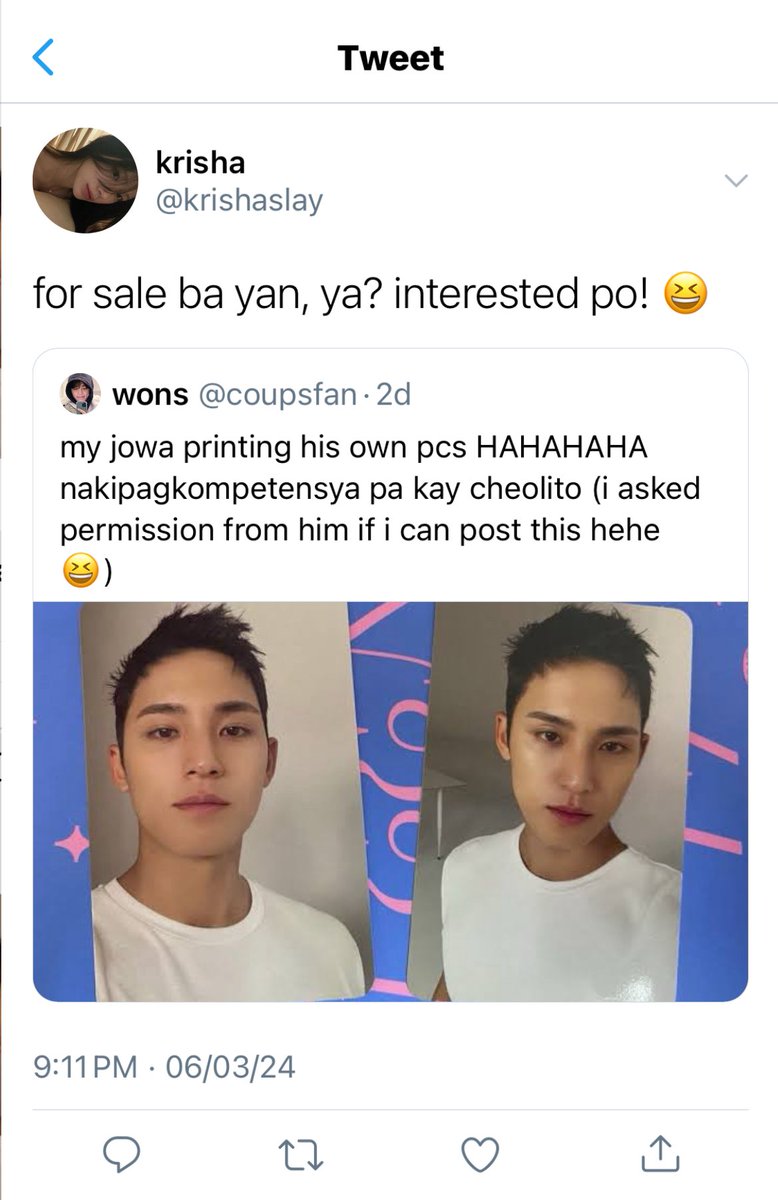 mnwnuism's tweet photo. a #minwon three tweets au 
fanboy au special chap 1 bonus 

umabot sa locals ang tweet ni ez ng pcs ng jowa niya 😆 https://t.co/s2blPfl9f3
