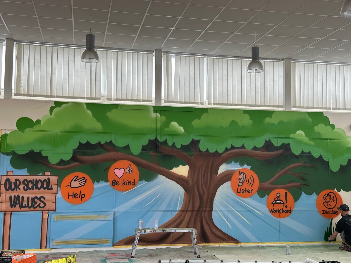 Thank you to artist Dan Hardman for putting our school values in the main hall, it looks absolutely fantastic!! #becreative #artsmark