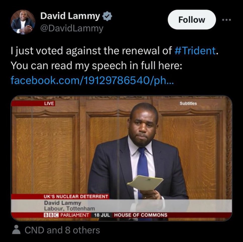 In that same vote, I was proud to vote to safeguard the security of the British people. 

That’s why I voted to renew the UK’s nuclear deterrent.

Judge them on their actions. 

Don’t believe the Labour lie.