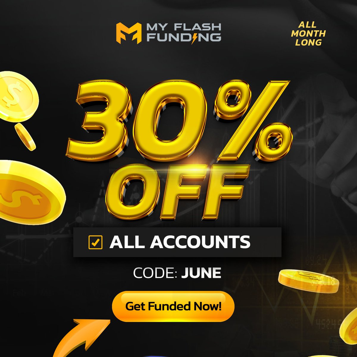 Investor_ruthh's tweet photo. 30%  off all june accounts 

    Along side with👇

 5×10K Giveaway Challenge Account

1 ) Follow : 
@myflashfunding ||@blakemyff @ir_academyy ||@Investor_ruthh
||@_ChrisOG||@Temidire_right

2) Engage pinned tweet Like + Retweet and Tag 4 friends. 

4) what do you love about MYFF https://t.co/kGNysB17iV