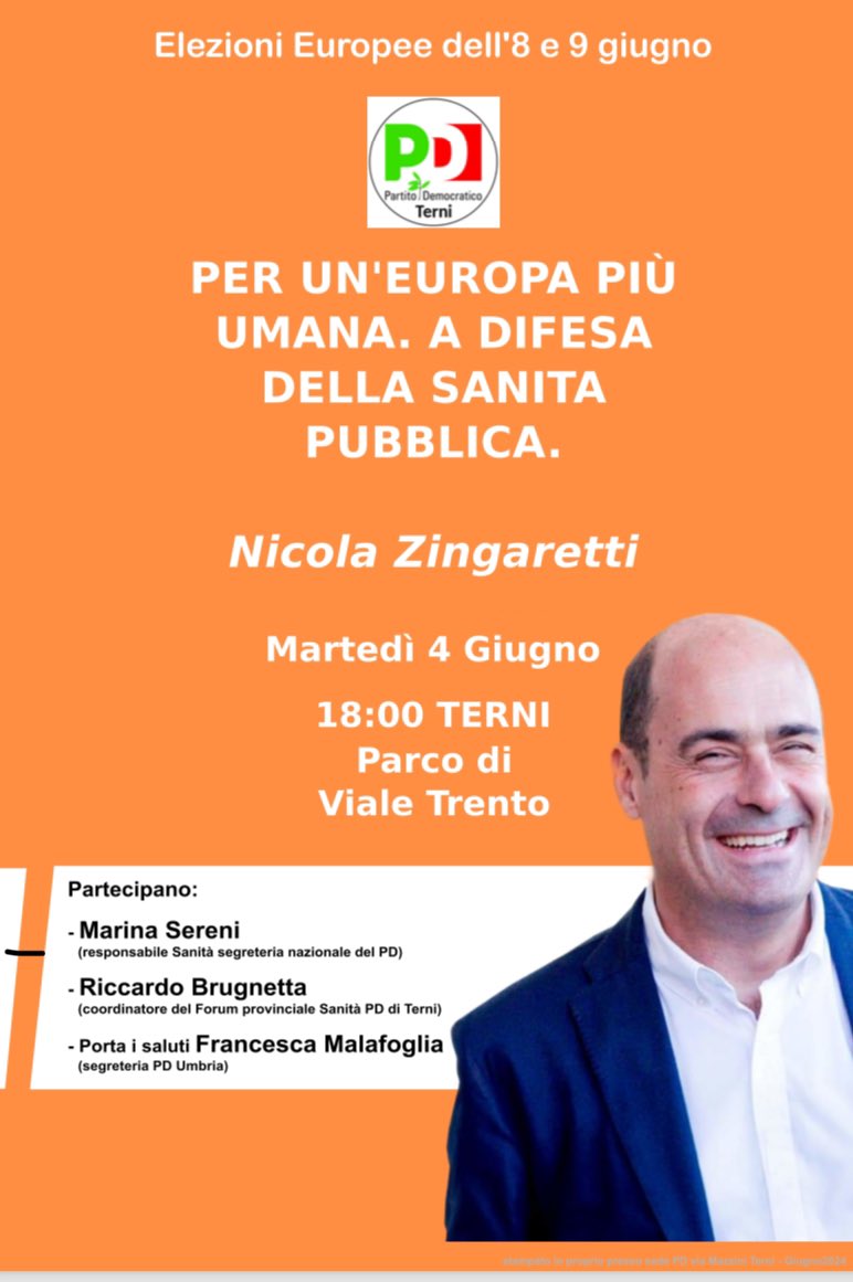 Marina Sereni (@marinasereni) on Twitter photo Mancano pochi giorni alle elezioni europee. Ogni voto conta! Domani a Terni con <a href="/camillalaureti1/">Camilla Laureti</a> <a href="/InsoleraH/">Humberto Insolera</a> e poi con <a href="/nzingaretti/">Nicola Zingaretti</a> parleremo dell’Europa che vogliamo: più giusta, più inclusiva, più vicina alle persone. Vi aspettiamo! <a href="/pdnetwork/">Partito Democratico 🇮🇹 🇪🇺</a> Mancano pochi giorni alle elezioni europee. Ogni voto conta! Domani a Terni con <a href="/camillalaureti1/">Camilla Laureti</a> <a href="/InsoleraH/">Humberto Insolera</a> e poi con <a href="/nzingaretti/">Nicola Zingaretti</a> parleremo dell’Europa che vogliamo: più giusta, più inclusiva, più vicina alle persone. Vi aspettiamo! <a href="/pdnetwork/">Partito Democratico 🇮🇹 🇪🇺</a>