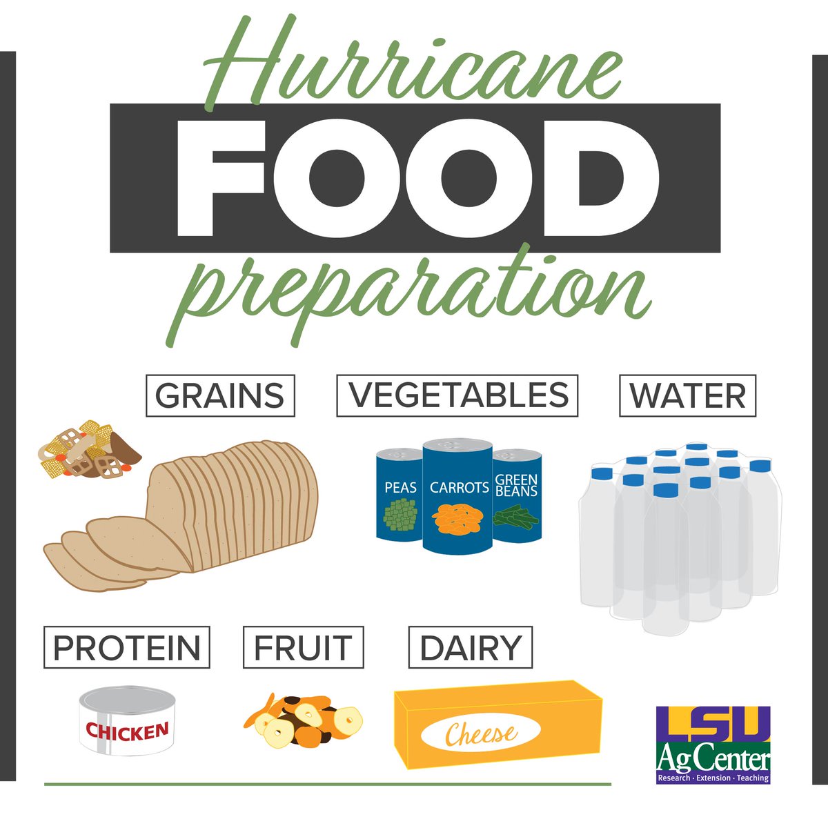 LSUAgCenter's tweet photo. June 1 marks the official beginning of hurricane season. It's never too early to prepare your pantry.
Review our full list of non-perishable, shelf-stable foods that will get a family through a hurricane: https://t.co/eiJTdsqfz3 https://t.co/Mac3tCRpi3