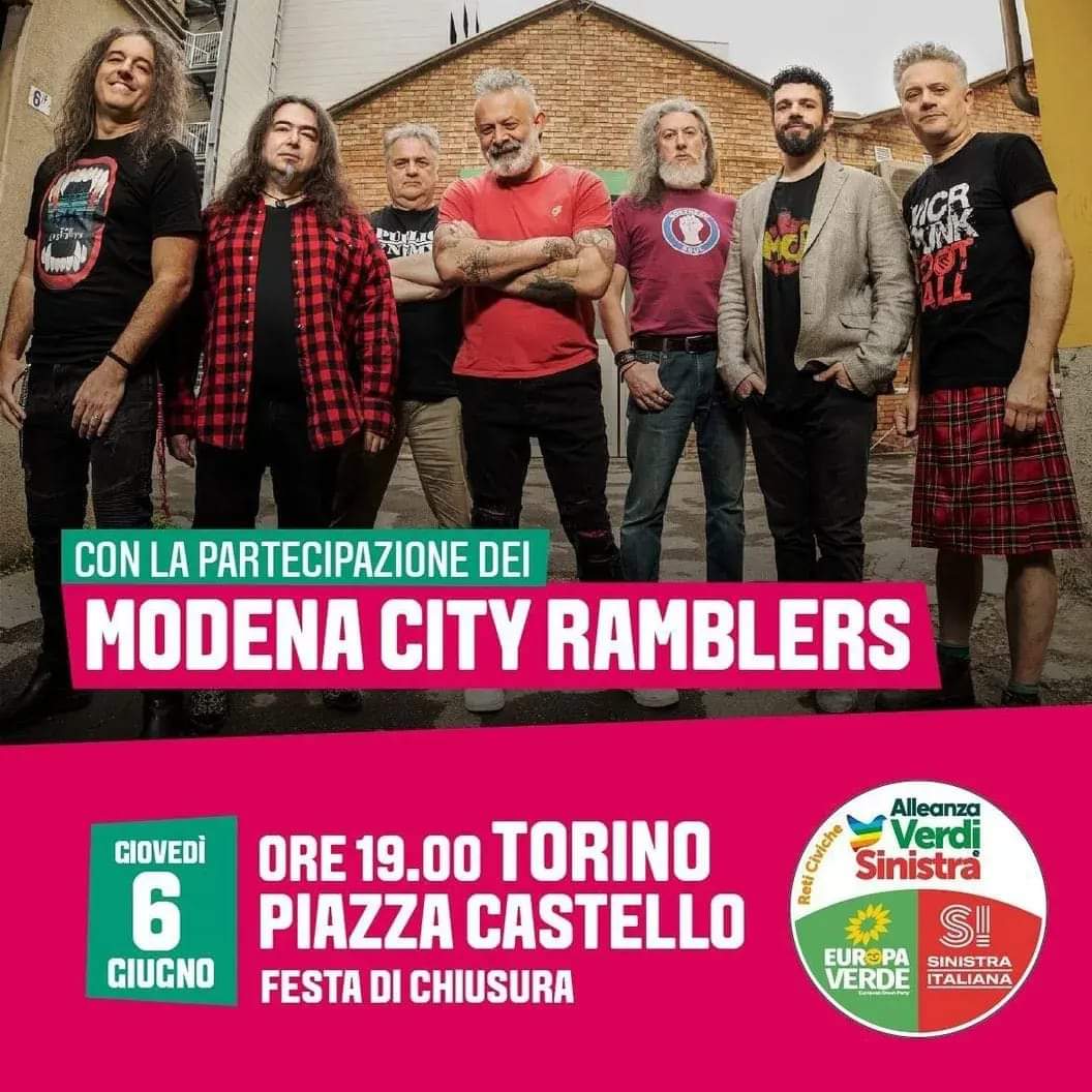 MCityRamblers's tweet photo. Il 6 giugno saremo a #Torino, in #piazzaCastello per partecipare con una mezz'ora di musica
Dai c'andom!

#modenacityramblers #mcr #altomaretour2024 #rtac30 #daicandom #letsgoramblers https://t.co/vaiW9ByJGv