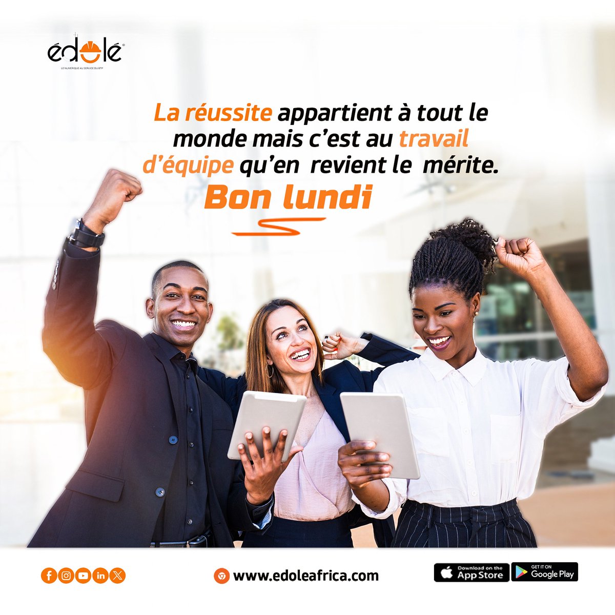 edoleafricaci's tweet photo. Une nouvelle semaine commence ! Chez Edolè Africa, nous savons que le succès est le fruit de l'effort collectif.
Ensemble, nous construisons un avenir solide.
Bon début de semaine à tous ! 😉✌🏾
#Solution #Innovation #EACI #CIV225 #EdoleAfrica https://t.co/IA8ytOInyR