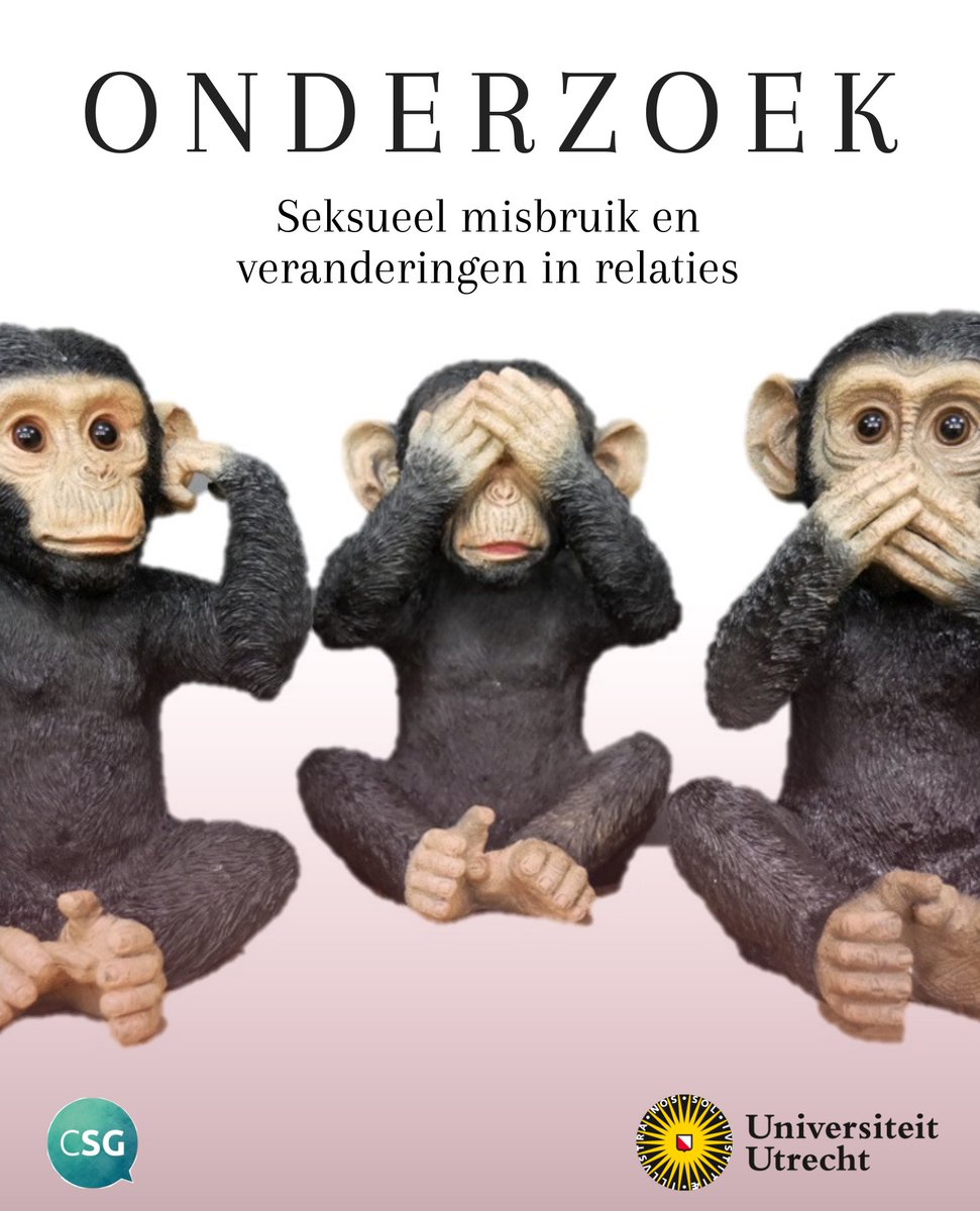 Vandaag is de ‘Three Wise Monkeys Study’ gestart. Het beeld verwijst naar de uitdrukking niet horen, niet zien en zwijgen. Slachtoffers, plegers en omstanders van seksueel misbruik kunnen anoniem deelnemen tm 10 juni via survey.uu.nl/jfe/form/SV_41…