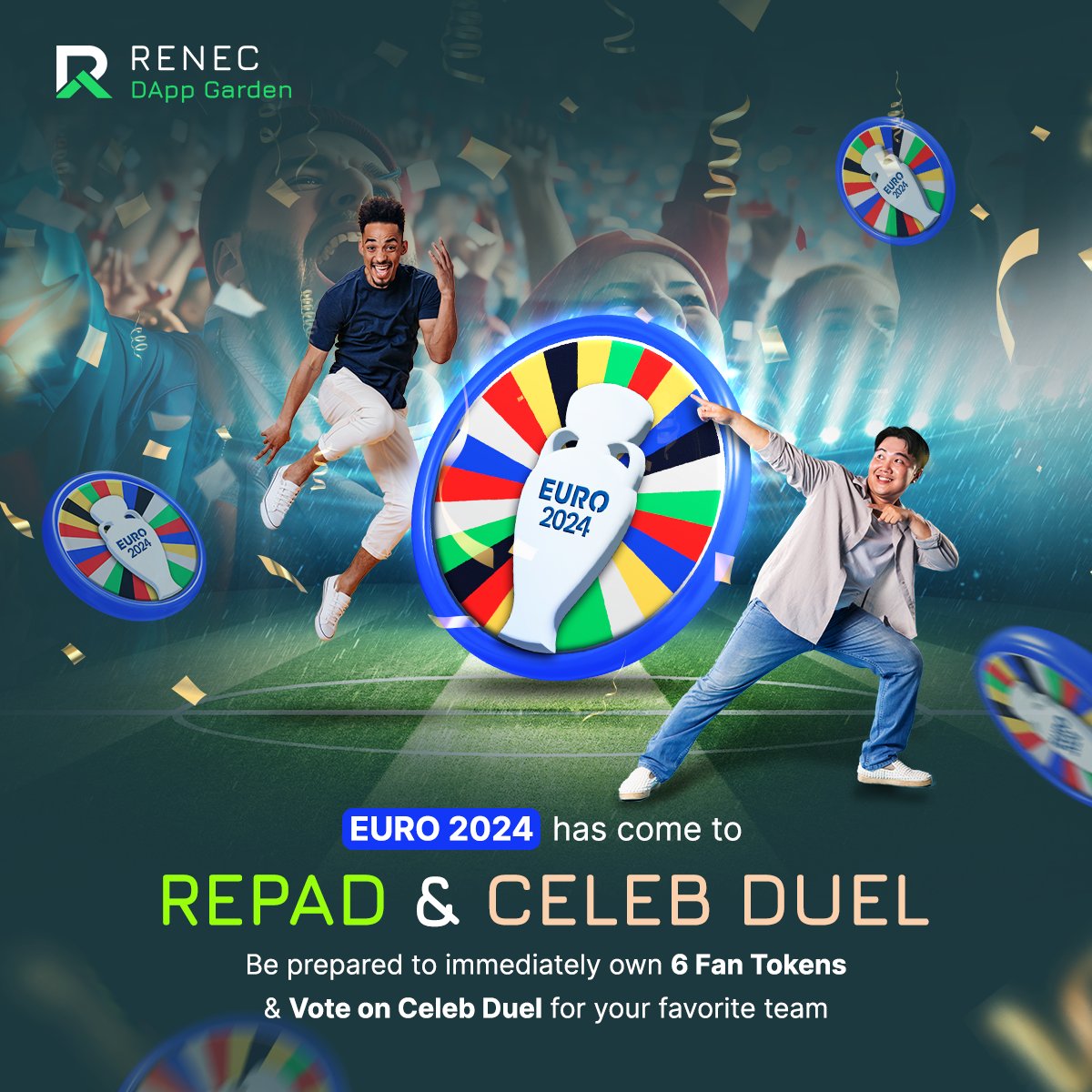 dAppGardenRENEC's tweet photo. 🎉 Hello football fans! REPAD officially launches FAN Tokens for 6 top EURO 2024 teams:

🇩🇪 Germany, 🇪🇸 Spain, 🇵🇹 Portugal, 🇫🇷 France, 🏴 England, 🇧🇪 Belgium

⏰ Sale period: June 3 - June 13, 2024
📋 Details Platform: REPAD => https://t.co/5MddZ8isFQ🛠️ How to participate:
- Connect Carax wallet to REPAD
- Purchase FAN Tokens
- Vote on Celeb Duel from June 15, 2024

Join now to make EURO 2024 exciting! 🌟The REPAD Team#EURO2024 #RENEC #dAppGarden #FANToken
