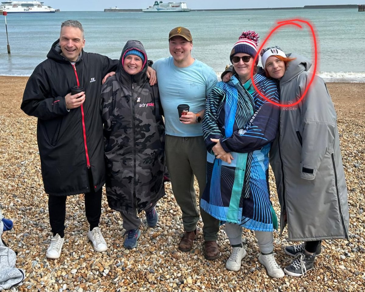 Go Cecile!...swimming the #EnglishChannel as part of a relay team in support of UK-based charity <a href="/SwimTayka/">SwimTayka</a> ..nice <a href="/FulhamFC/">Fulham Football Club</a> hat keeping you warm in training!!