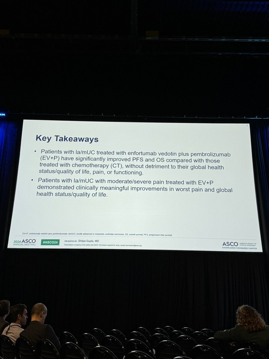 Updates from the EV-302 study: Patient reported outcomes indicate meaningful improvements in pain score and overall quality of life favoring EV+P vs. chemotherapy. Great presentation by @shilpaonc ! @ASCO @ClevelandClinic