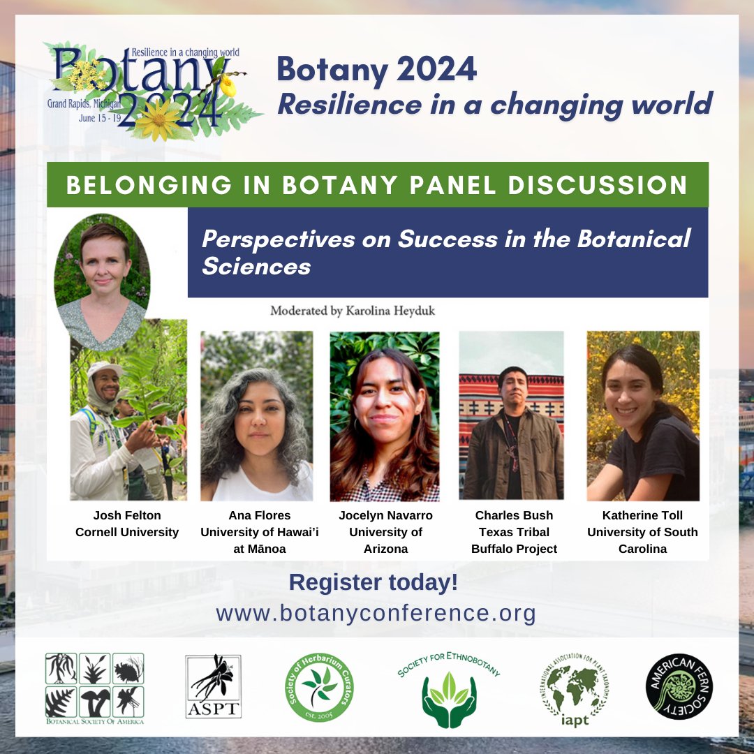 Don't miss the #Botany2024 Belonging in Botany Panel Discussion, which will be held on Tuesday, June 18. This discussion is moderated by Karolina Heyduk, from the University of Connecticut.

The theme is: "Perspectives on Success in the Botanical Sciences."

#BSAmembers #PlantJoy