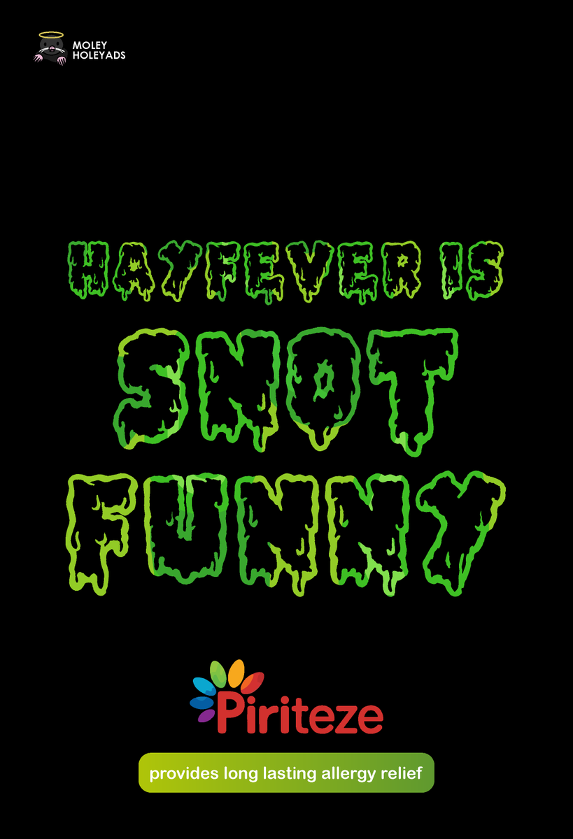 MoleyHoleyAds's tweet photo. Hayfever is snot funny ππ’ @OneMinuteBriefs #HayfeverTablets #Piriton https://t.co/8UL4IHCB2Y