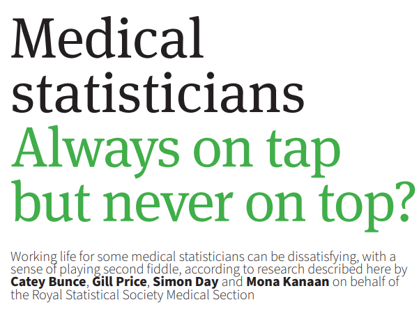 "Don’t be steamrollered by clinicians"

Working life for some medical statisticians can feel like playing second fiddle, according to our latest free-to-read article: ow.ly/1ql250S6Mgz

#statistics #freetoread