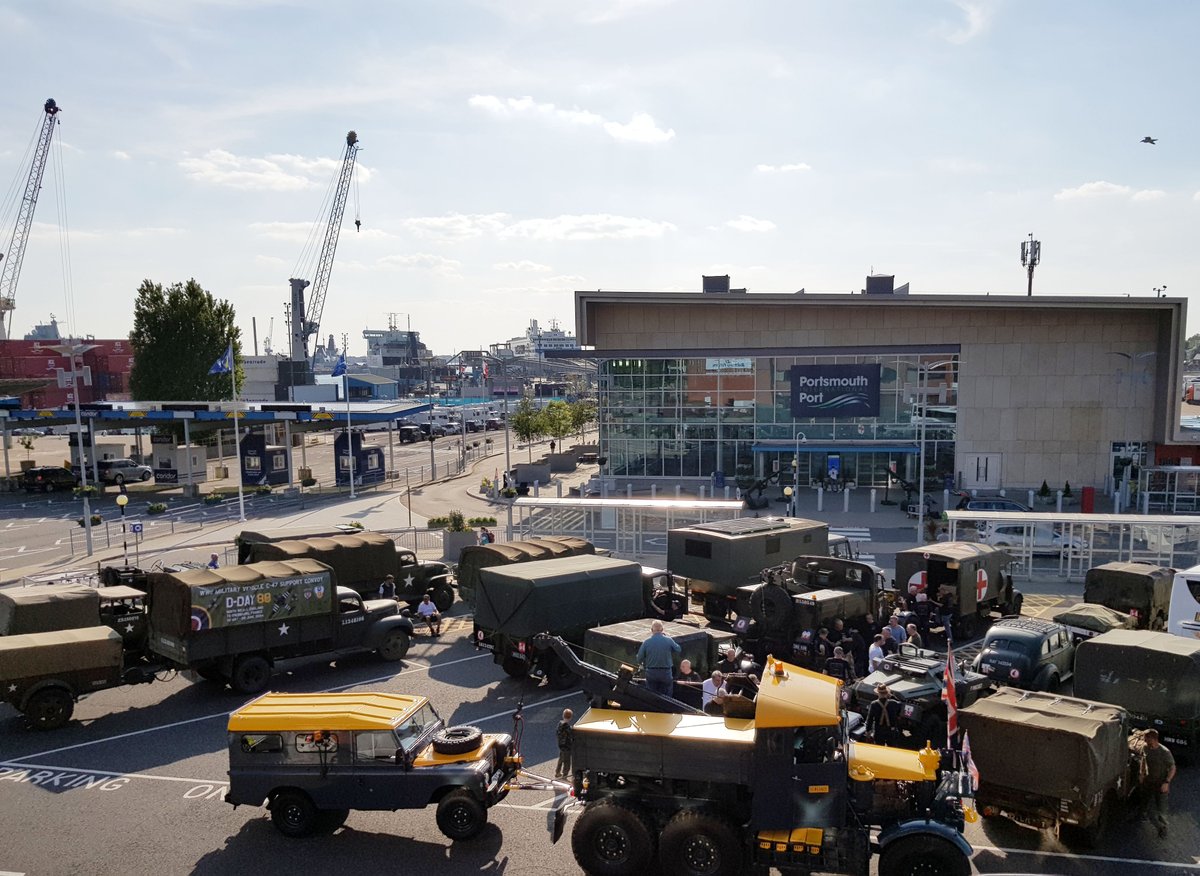 BrittanyFerries's tweet photo. Last night we welcomed on board a fleet of military vehicles heading to France for the D-Day commemorations. Tomorrow we will have the privilege of carrying Normandy veterans from Portsmouth to Caen #DDay80 https://t.co/R5aw3QO6GZ