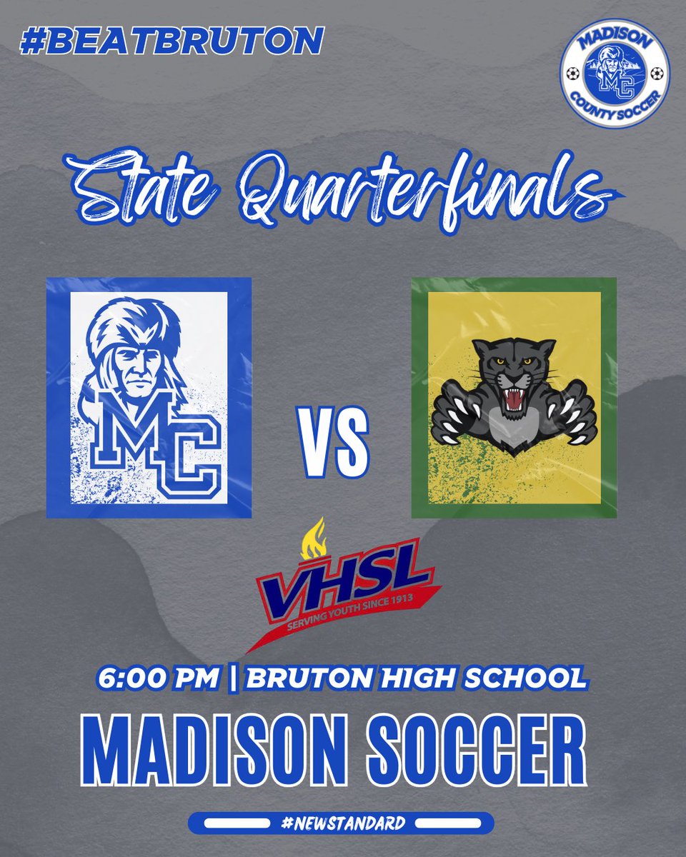 It’s time for STATES ‼️

Madison vs Bruton in the State Quarterfinals. Tomorrow’s match will kickoff at 6:00 PM at Bruton High School. 

Show out and support !! 

Purchase Tickets here 🎟️⬇️

gofan.co/event/1534182