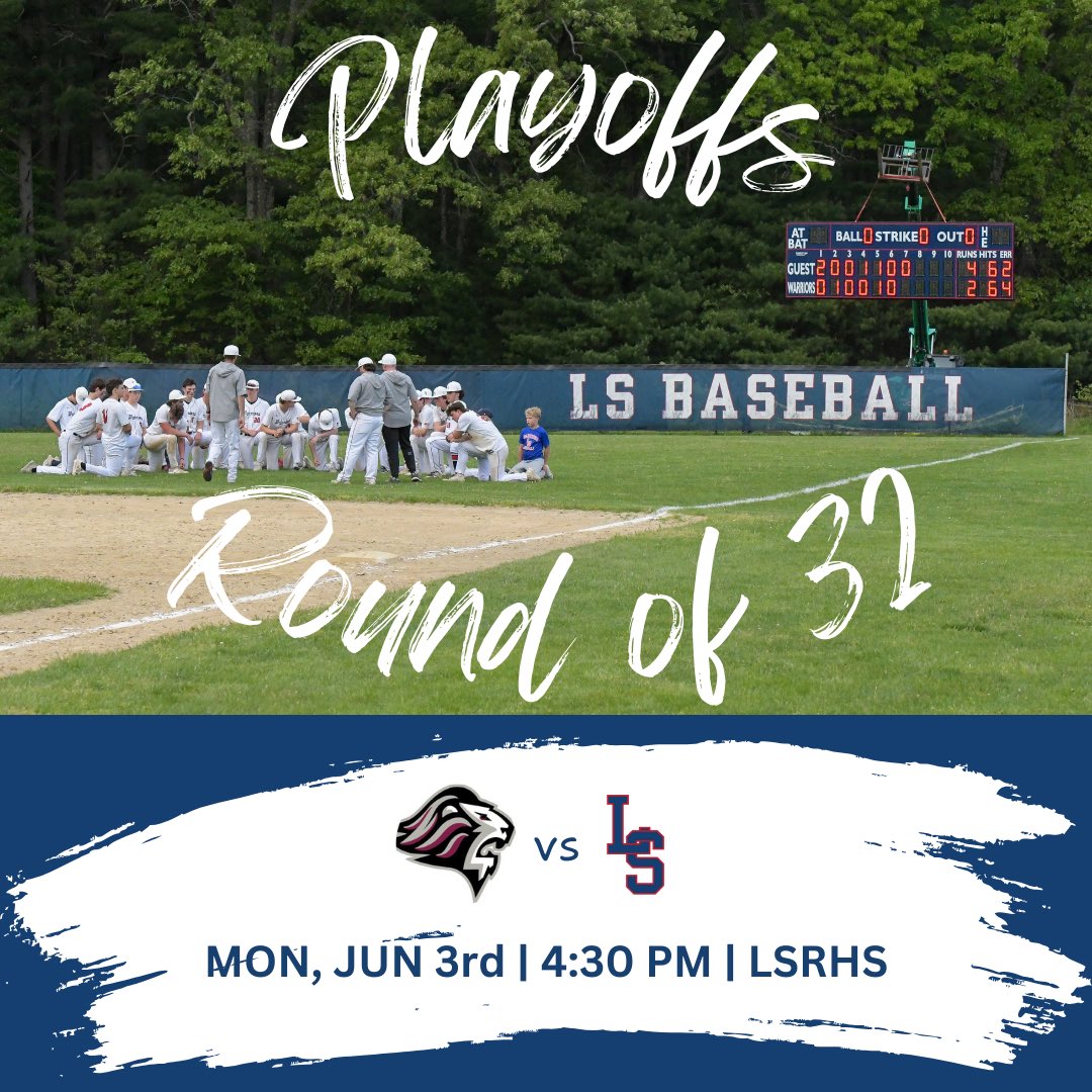 We host Chelmsford today in the Round of 32. It starts here, now!

🆚 Chelmsford
📅 Mon, Jun 3rd
📍 LSRHS
🕓 4:30 p.m.
💻 bit.ly/LS_Varsity
