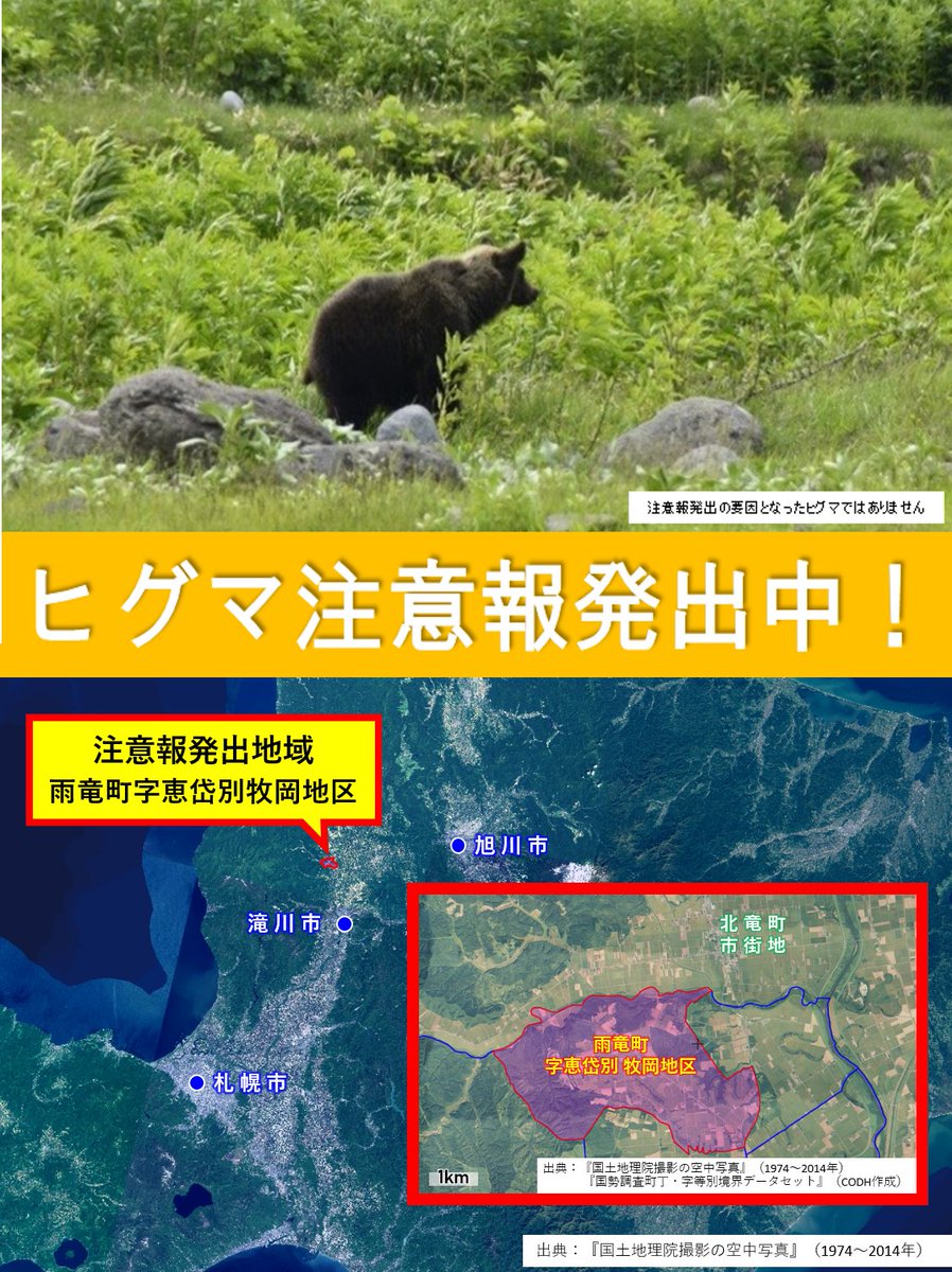 ⚠️＃ヒグマ注意報 発出】 #雨竜町 で #ヒグマ に襲われ負傷する