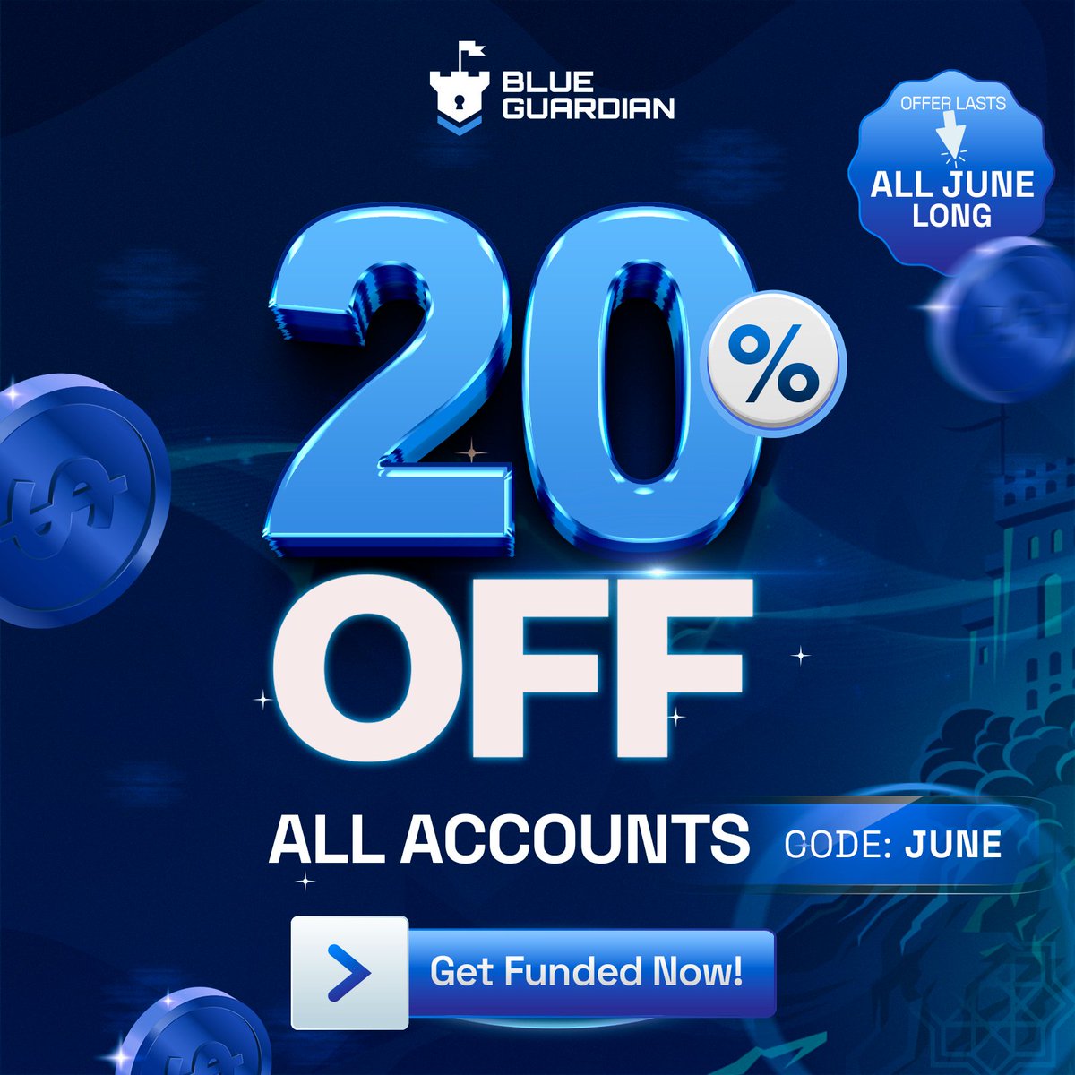 Get 20% OFF all challenges with coe JUNE and explore our latest features:

🛡️ New Platforms
🛡️ New Challenges
🛡️ New Dashboard &amp; Technology

Try them out now and secure funding today at:
blueguardian.com