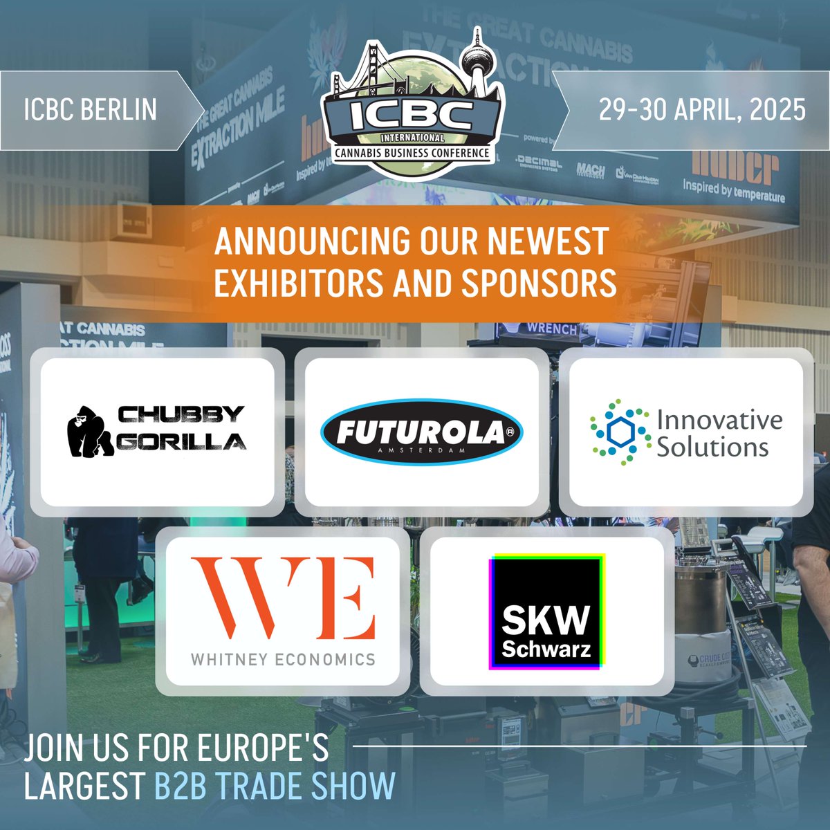 With the recent legalization in Germany 🌱icbc, we are thrilled to announce that more sponsors and exhibitors are signing up for ICBC Berlin!

Showcase your brand to a diverse audience of international executives and world-class leaders at ICBC Berlin 2025! 

Contact us today! 🤝