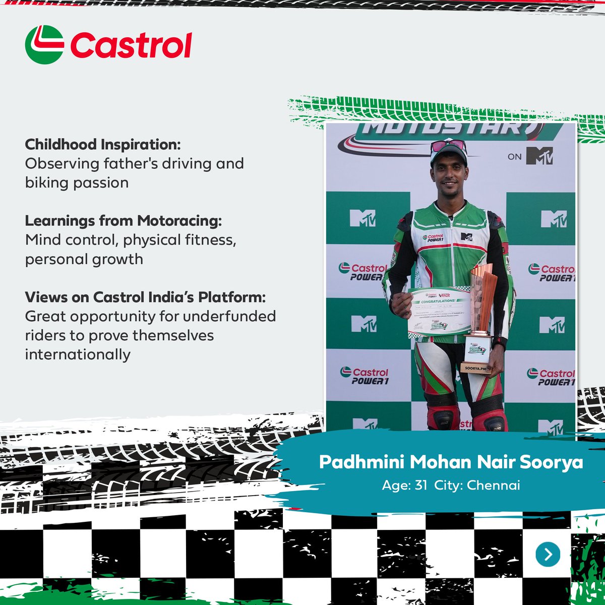 Champion on Wheels Swipe through to get a glimpse of Castrol POWER1 presents India s Ultimate Motostar on MTV winners incredible journey, their passion for racing, and their views on this industry first initiative. https t.co kldejlSD7T Champion on Wheels Swipe through to get a glimpse of Castrol POWER1 presents India s Ultimate Motostar on MTV winners inc...