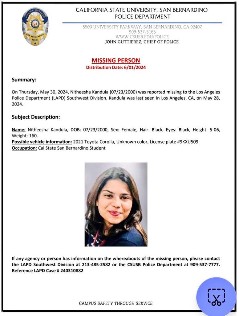 TIgerNS3's tweet image. BIG #BREAKING_NEWS :
Another Indian student Nisheetha Kandula goes missing in USA, mysterious incidents around Indian students continue in United States of America
#MissingPersonAlert
On May 28th, a 23-year-old Indian student #NisheethaKandula went missing in the US state of