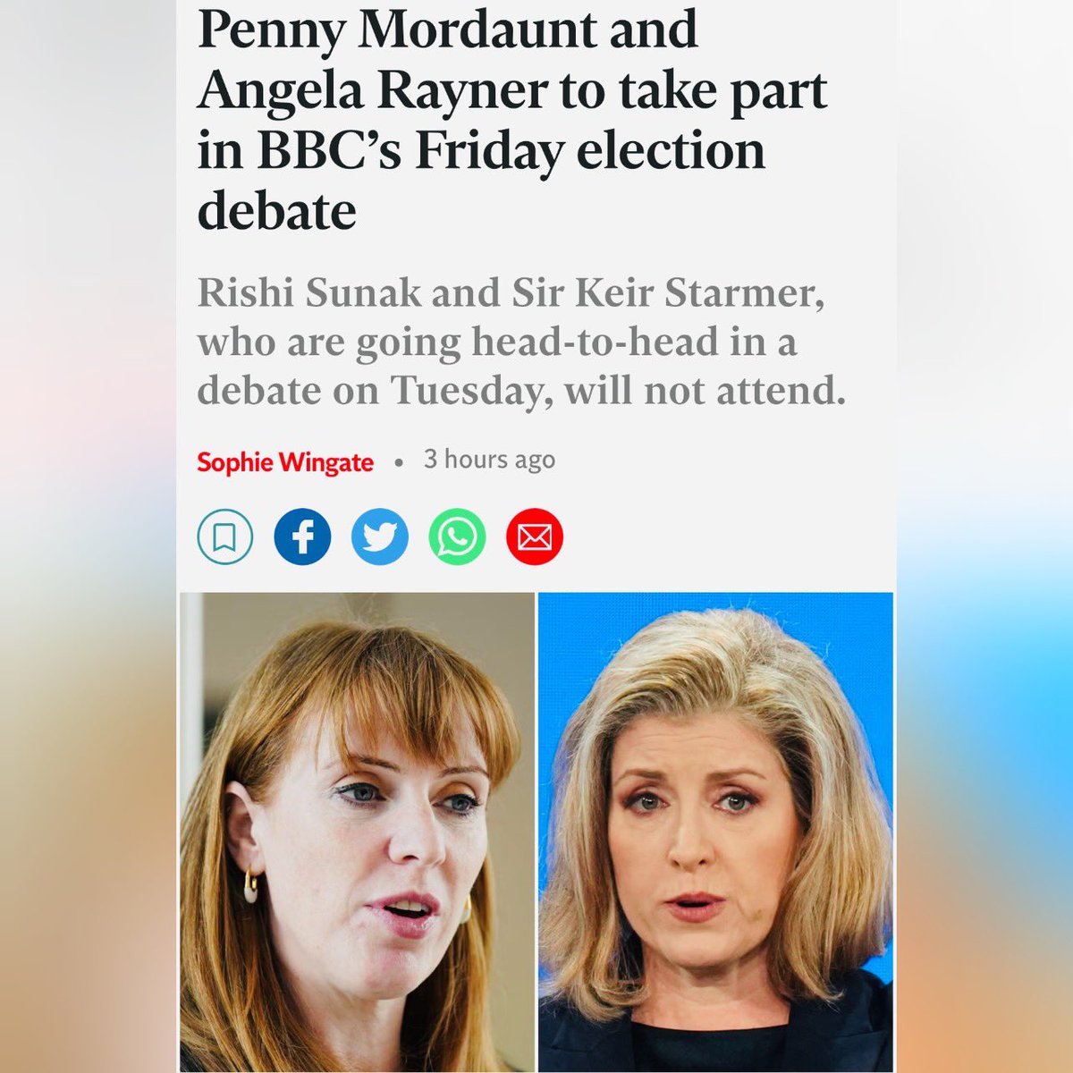 This Friday night 7.30pm Angela Rayner Vs Penny Mordaunt Come on Angela 👏🏼 9pm Yours truly on Have I Got News For You @haveigotnews ....I'm currently thinking of audacious outfit options Thoughts?