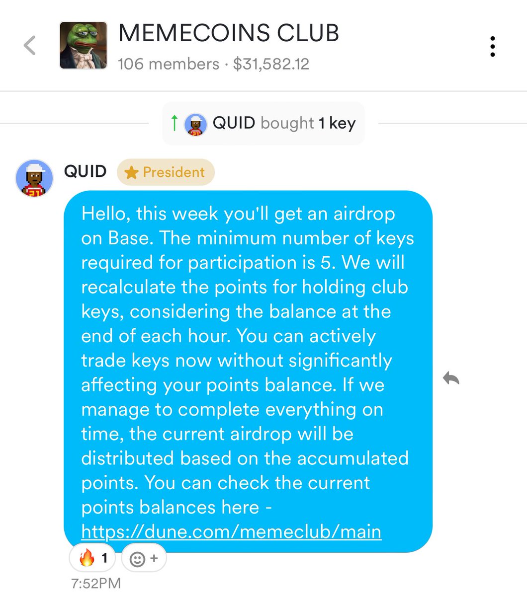 Memecoin club on Friend tech: already dropped a token and minted a free NFT! 

<a href="/quid_defi/">QUID</a> club, would highly recommend if you looking for airdrops and vibes ✌️

🪂🪂🪂

FT#164751

#friendtech #memecoinsclub #memecoins